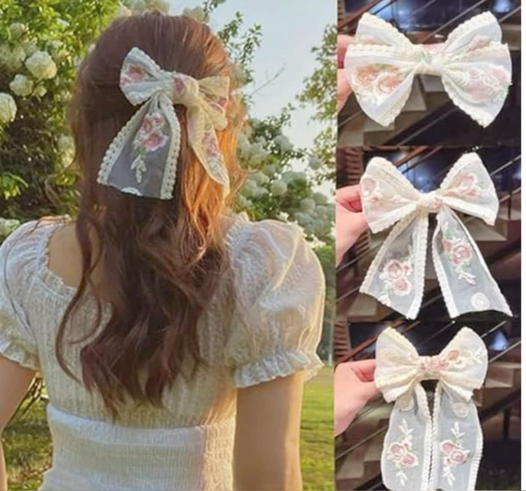 گیره مو پاپیون فرانسوی گلدوزی طرح vip برند feng.y