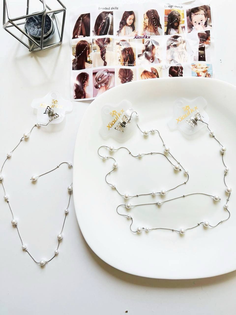 گیره مو آویز مرواریدی استیل و رنگ ثابت