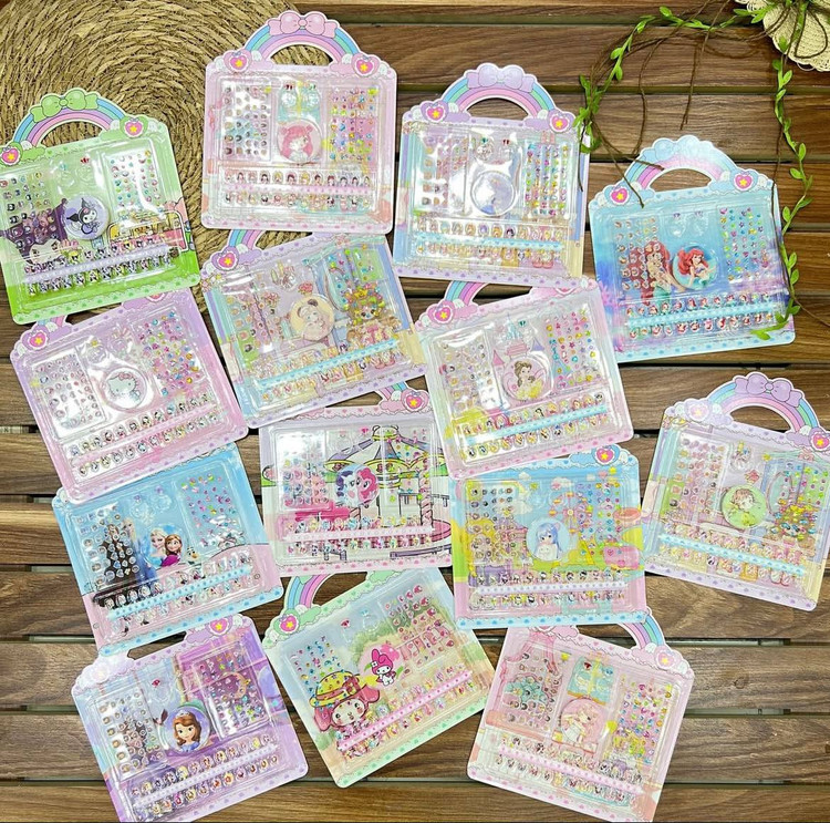 پک هدیه ناخن مصنوعی، سوهان ناخن، برچسب و نگین کرومی