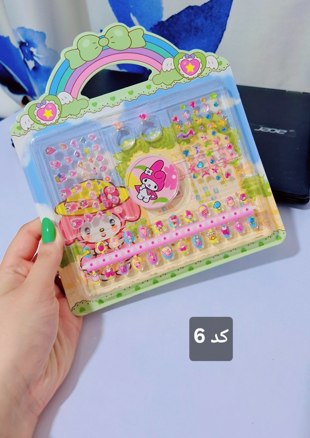 پک هدیه ناخن مصنوعی، سوهان ناخن، برچسب و نگین کرومی