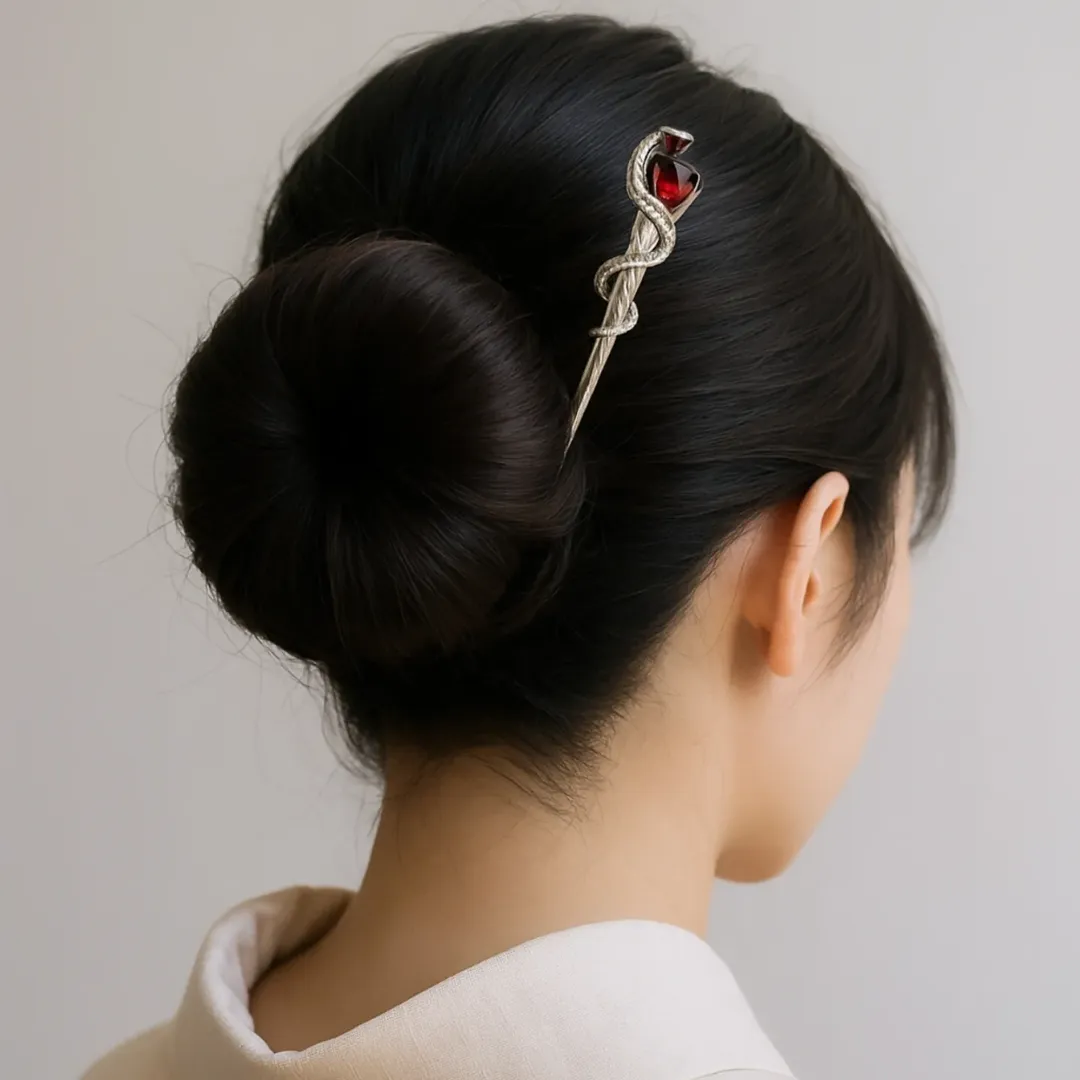 گیره مو کانزاشی فلزی طرح مار و یاقوت قرمز zaya