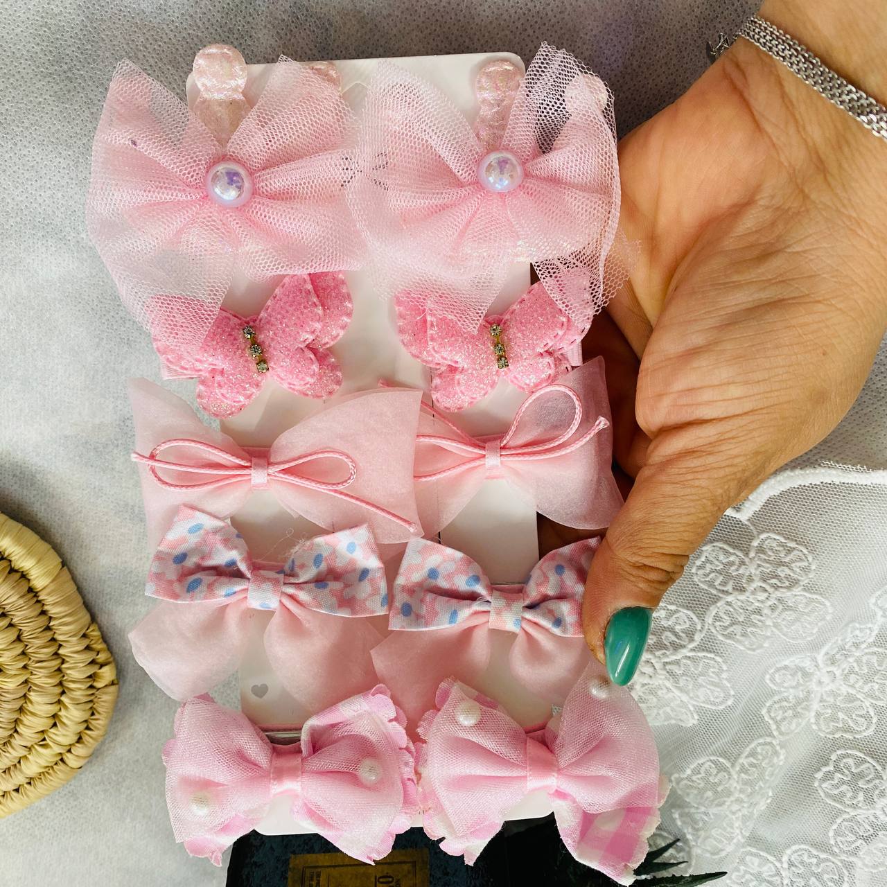 گیره مو پک 10 عددی پاپیون فانتزی دخترانه صورتی