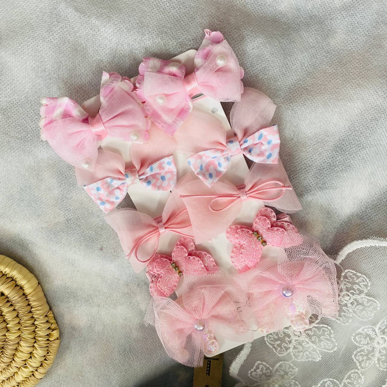 گیره مو پک 10 عددی پاپیون فانتزی دخترانه صورتی