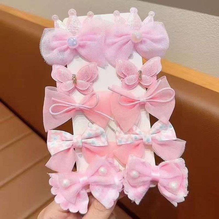 گیره مو پک 10 عددی پاپیون فانتزی دخترانه صورتی