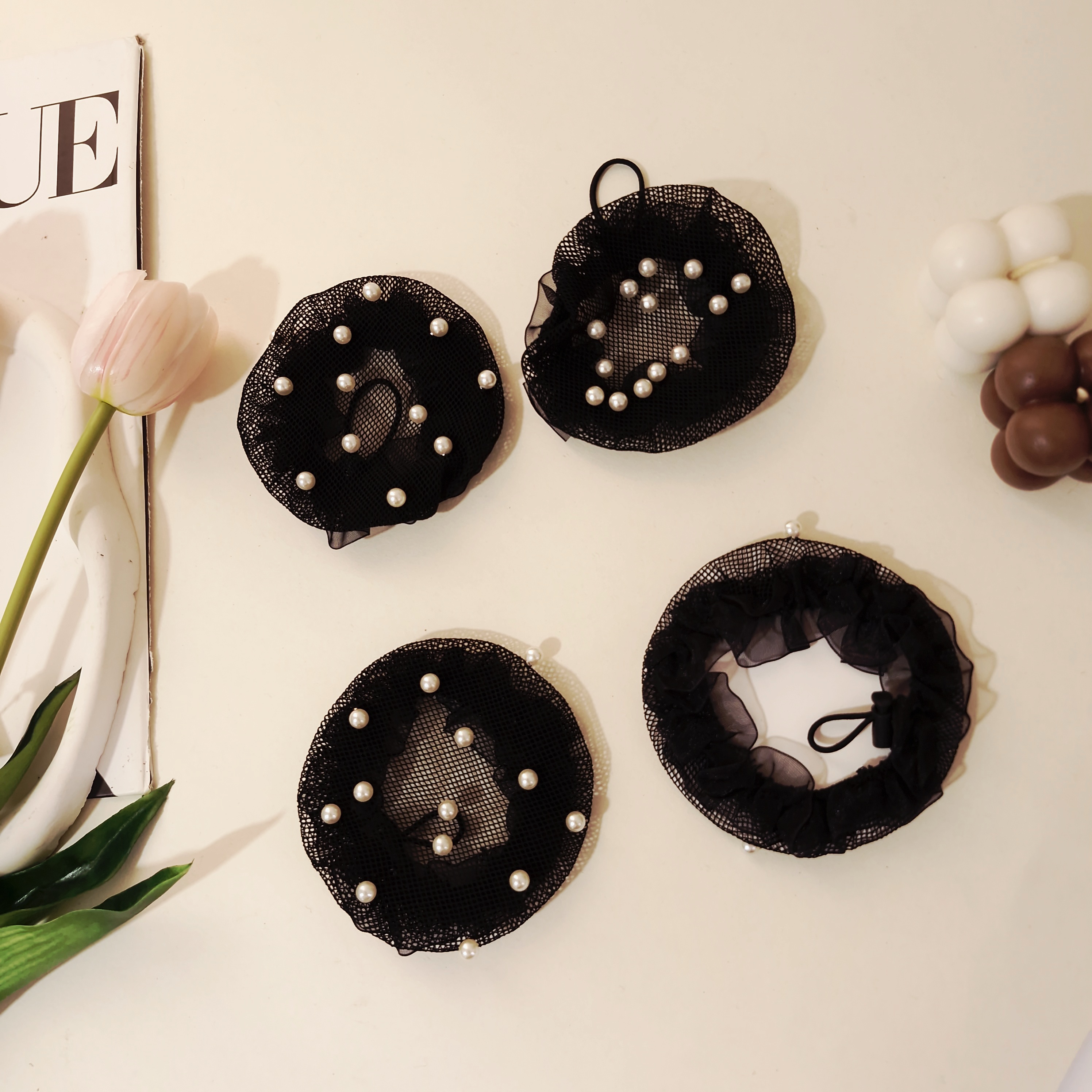 گیره توری مو طرح مرواریدی مناسب مدل مو گوجه ای