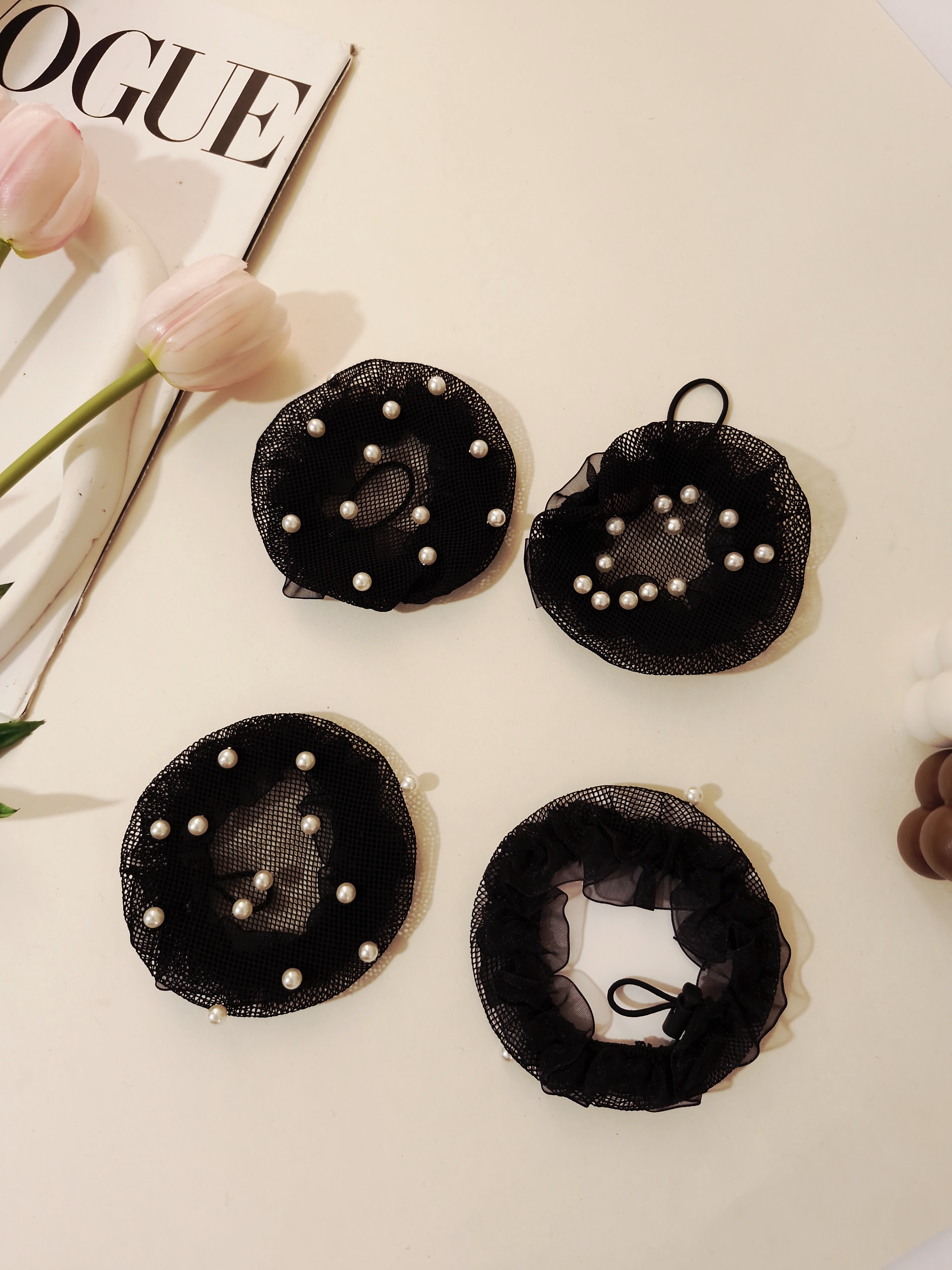 گیره توری مو طرح مرواریدی مناسب مدل مو گوجه ای