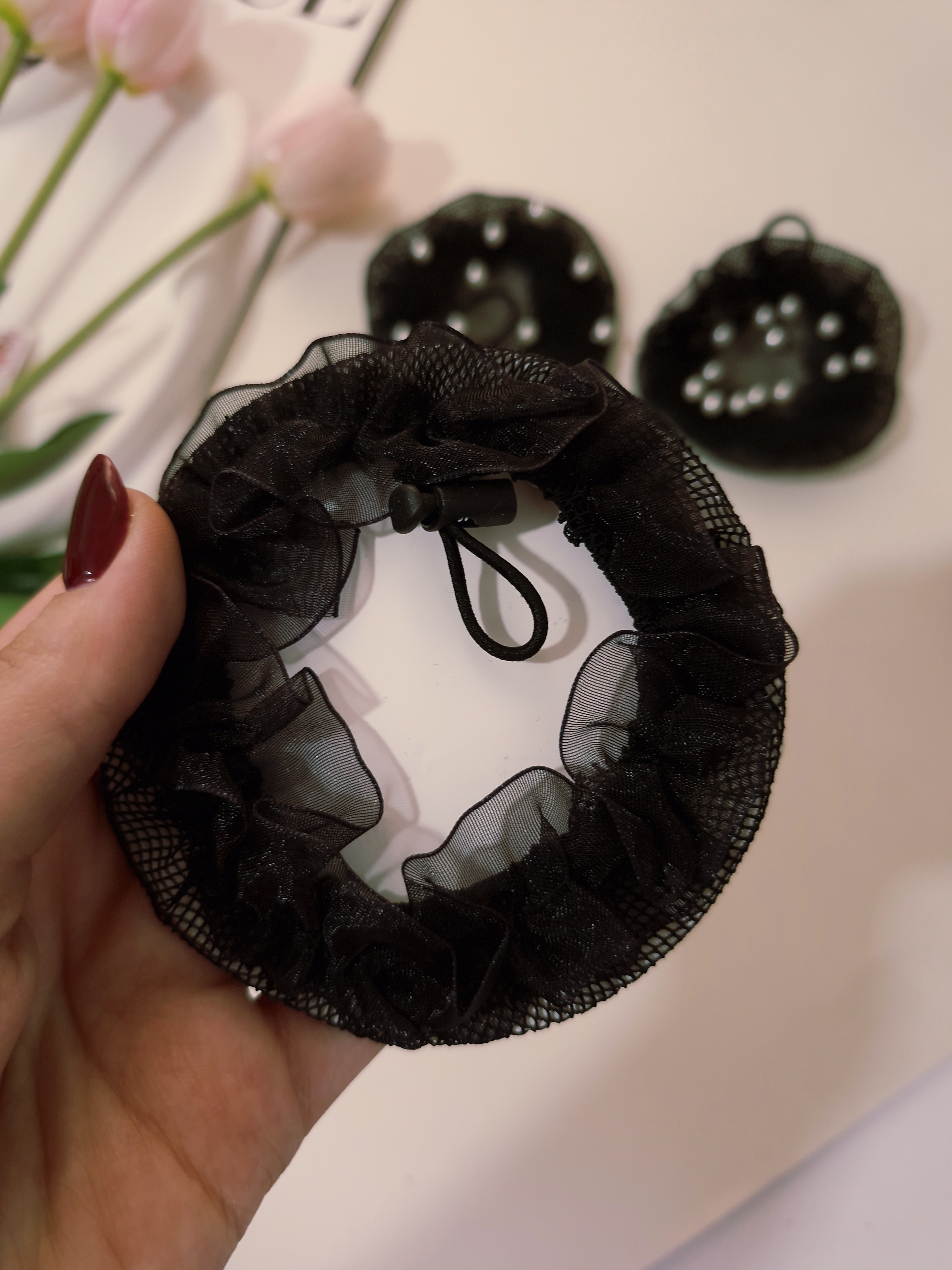 گیره توری مو طرح مرواریدی مناسب مدل مو گوجه ای