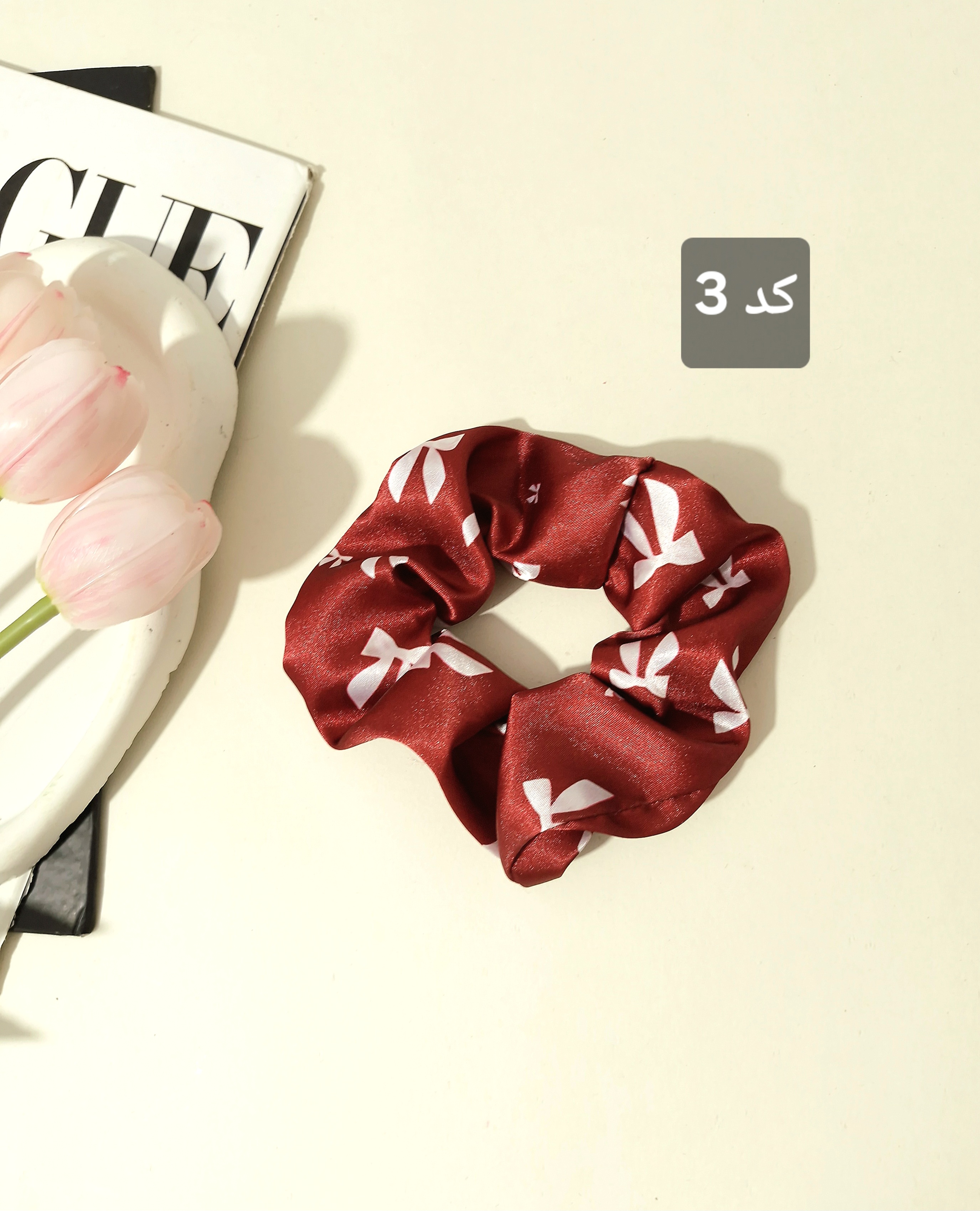 کش مو اسکرانچی ساتن طرحدار پاپیون