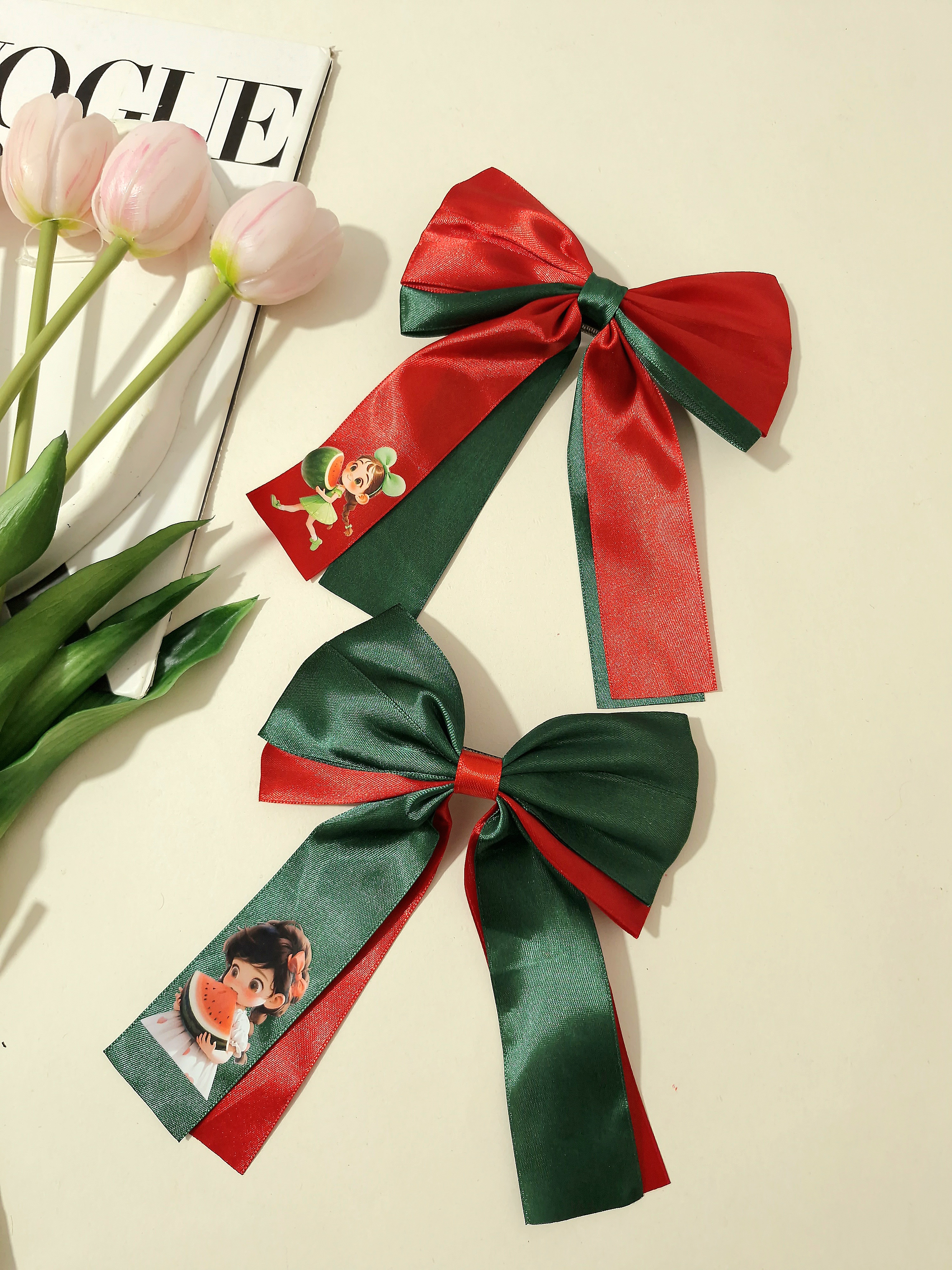 گیره مو پاپیون ساتن یلدایی با چاپ جذاب