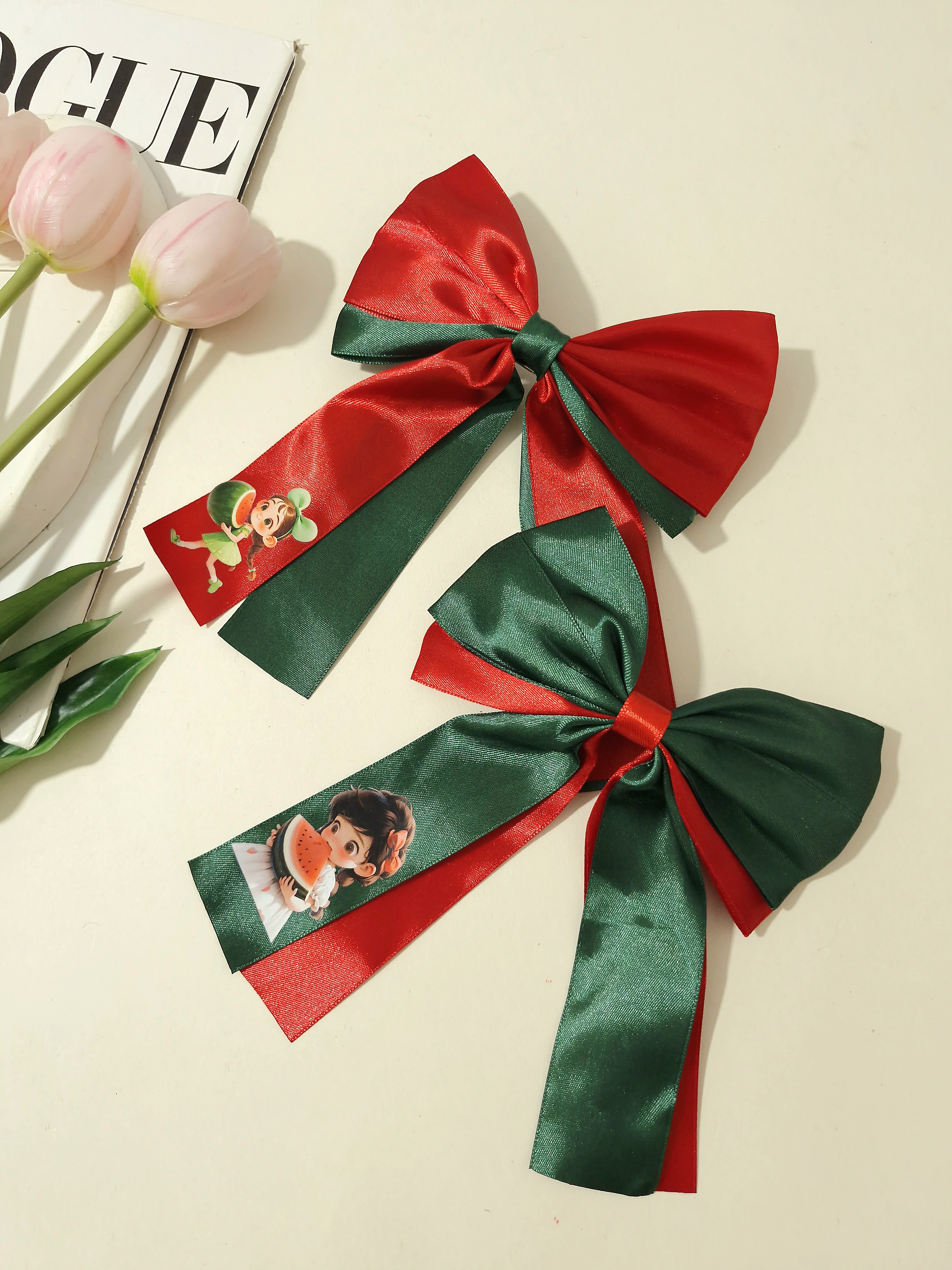 گیره مو پاپیون ساتن یلدایی با چاپ جذاب