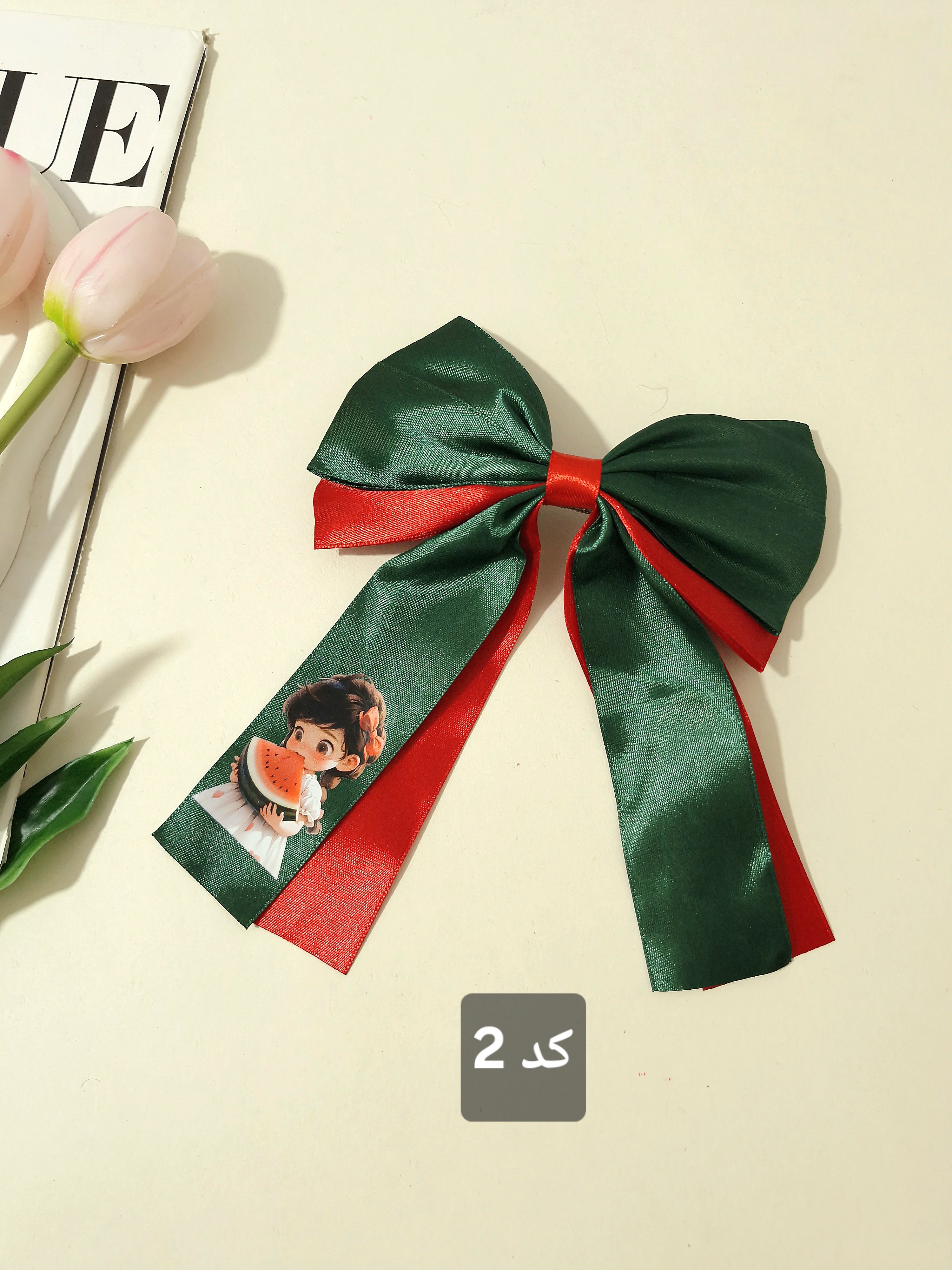 گیره مو پاپیون ساتن یلدایی با چاپ جذاب