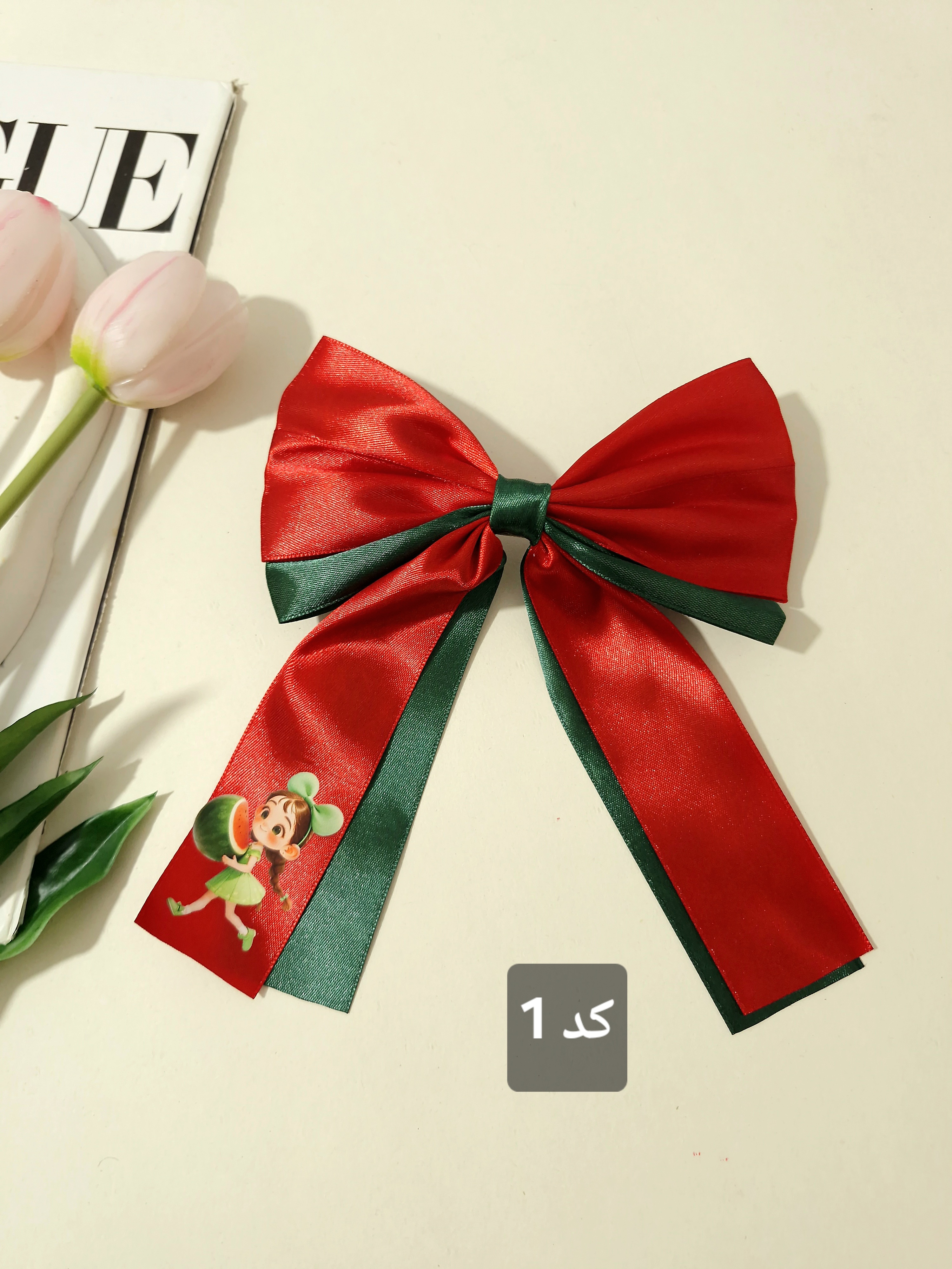 گیره مو پاپیون ساتن یلدایی با چاپ جذاب