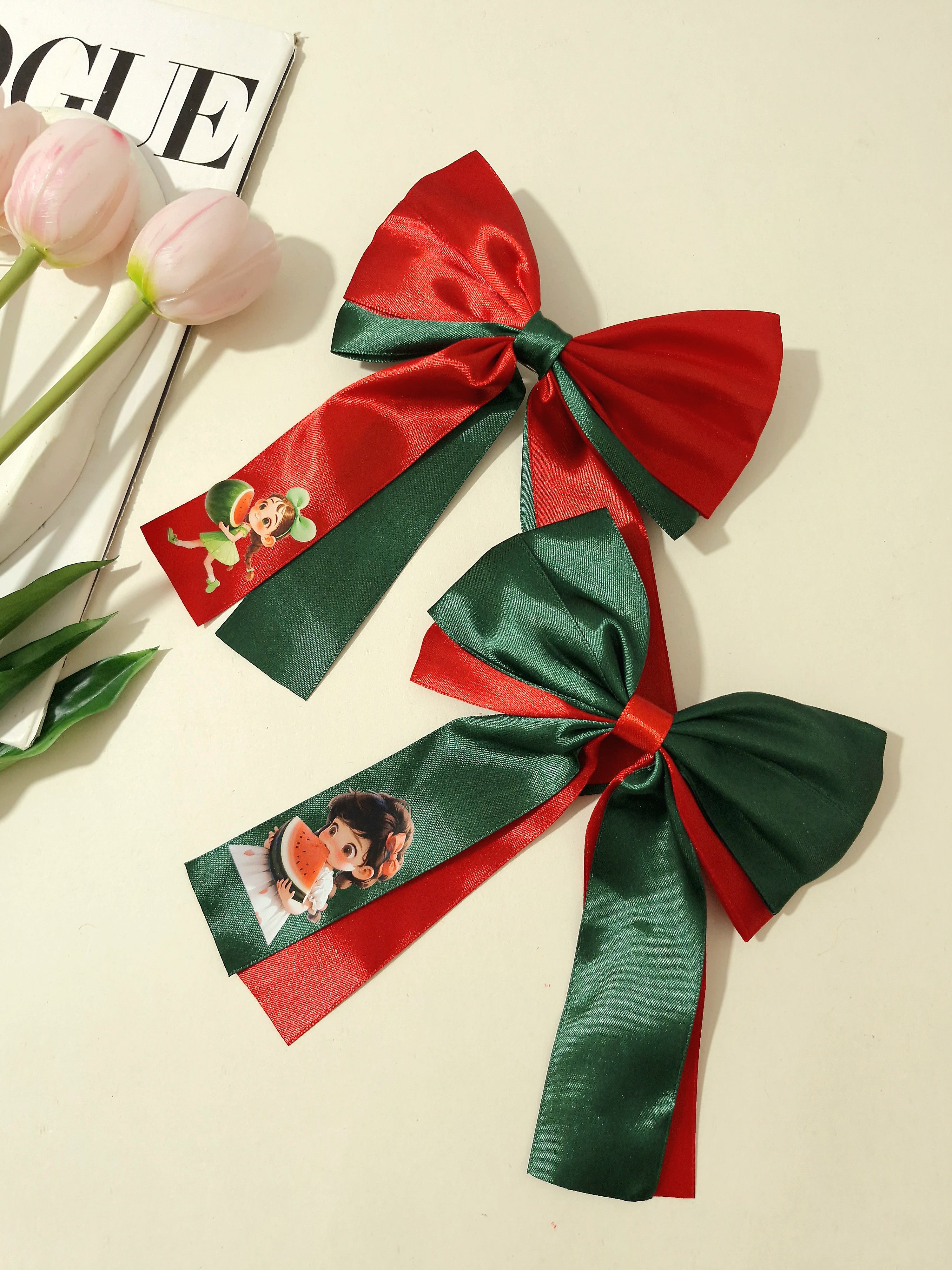 گیره مو پاپیون ساتن یلدایی با چاپ جذاب