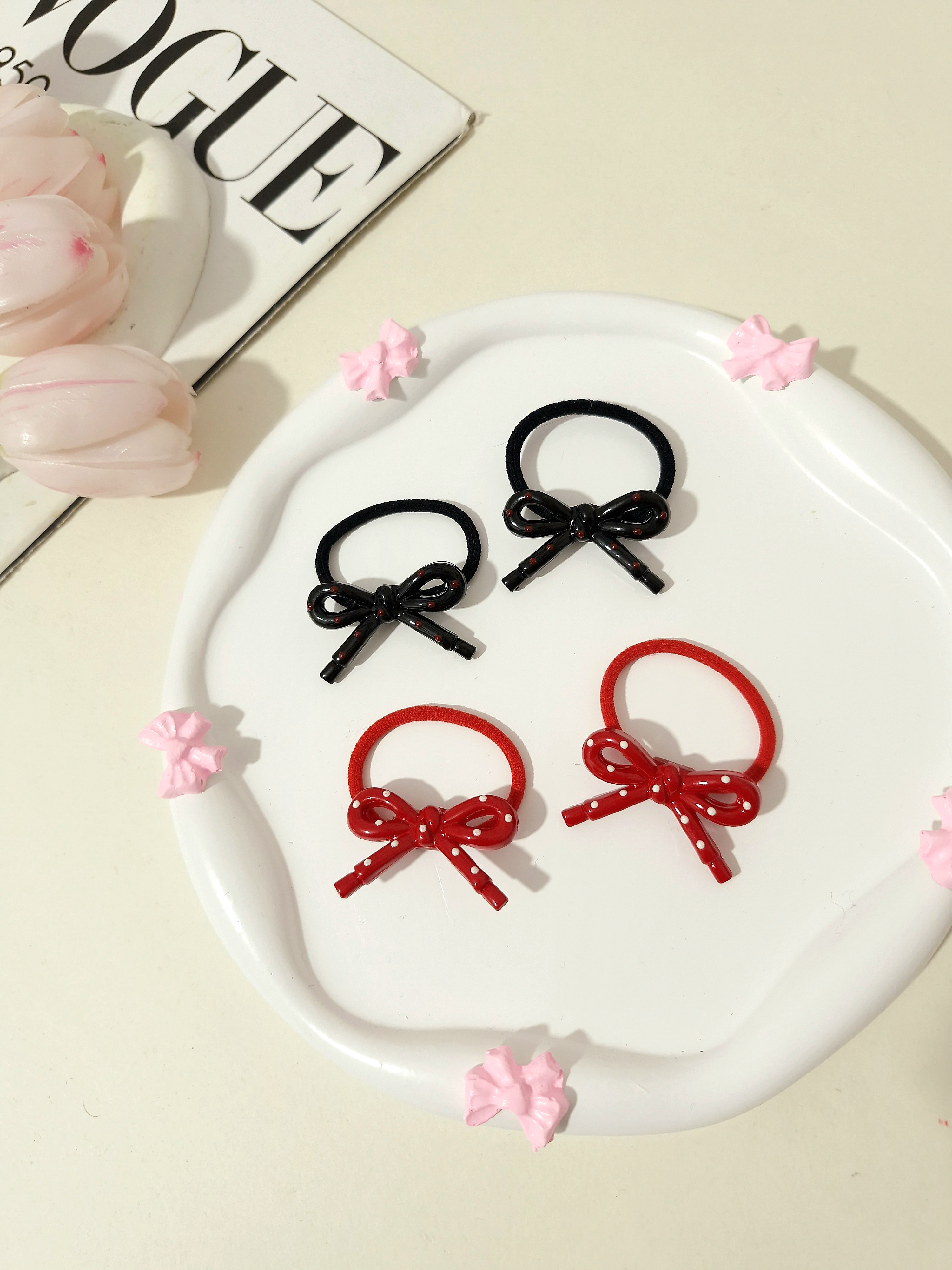 کش موی پاپیون خالخالی پک دو عددی ( جفتی )