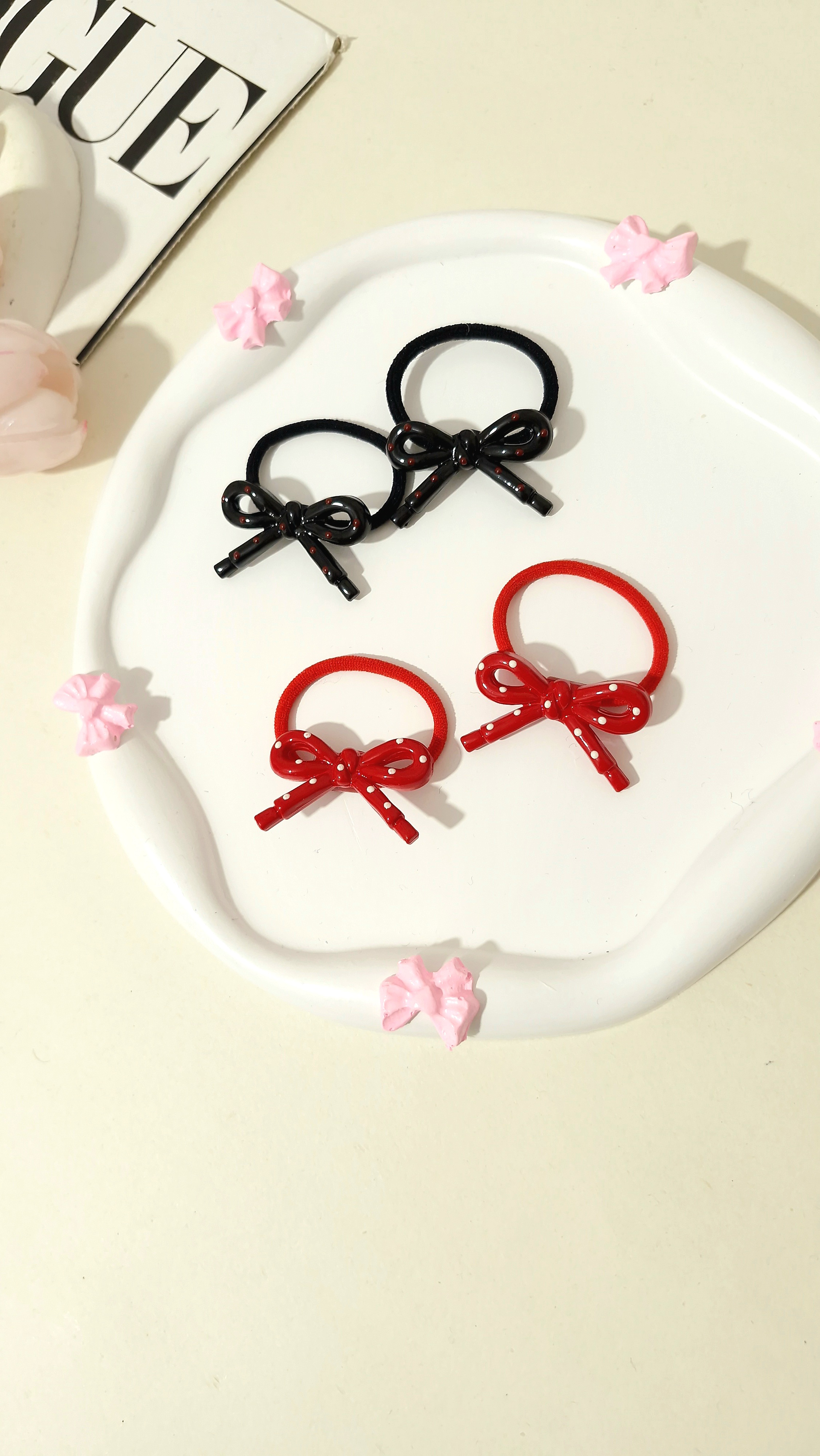 کش موی پاپیون خالخالی پک دو عددی ( جفتی )