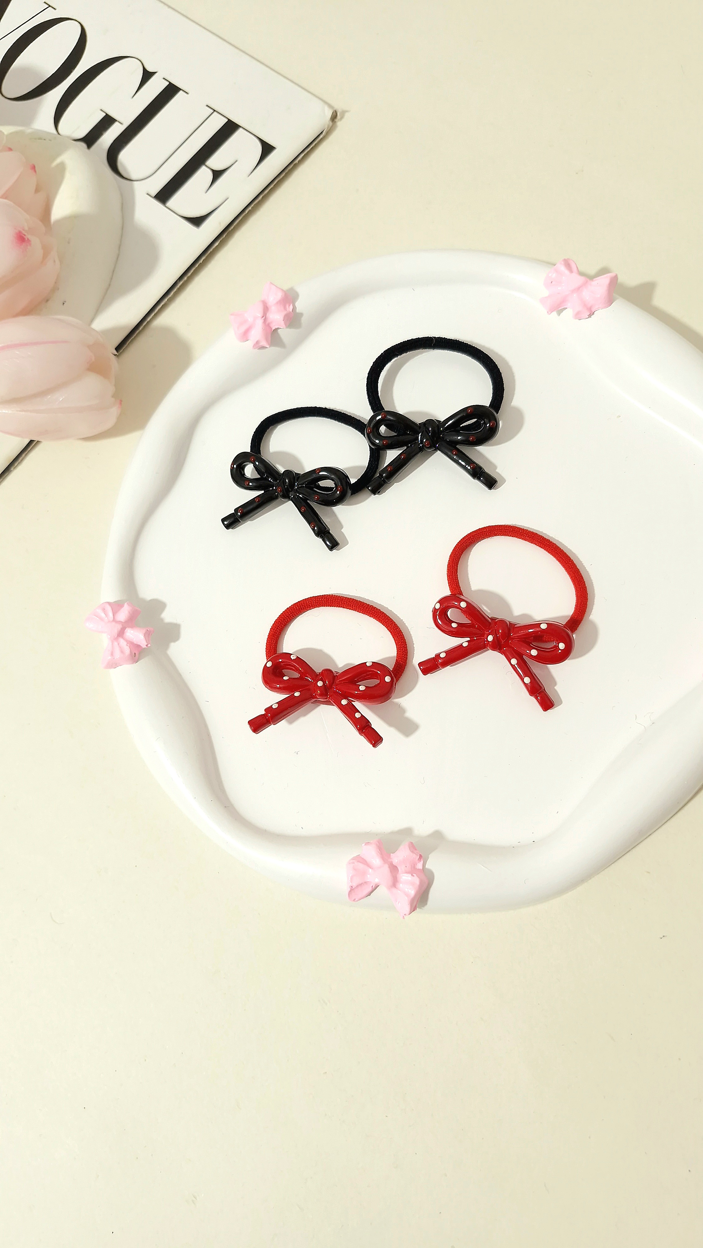 کش موی پاپیون خالخالی پک دو عددی ( جفتی )