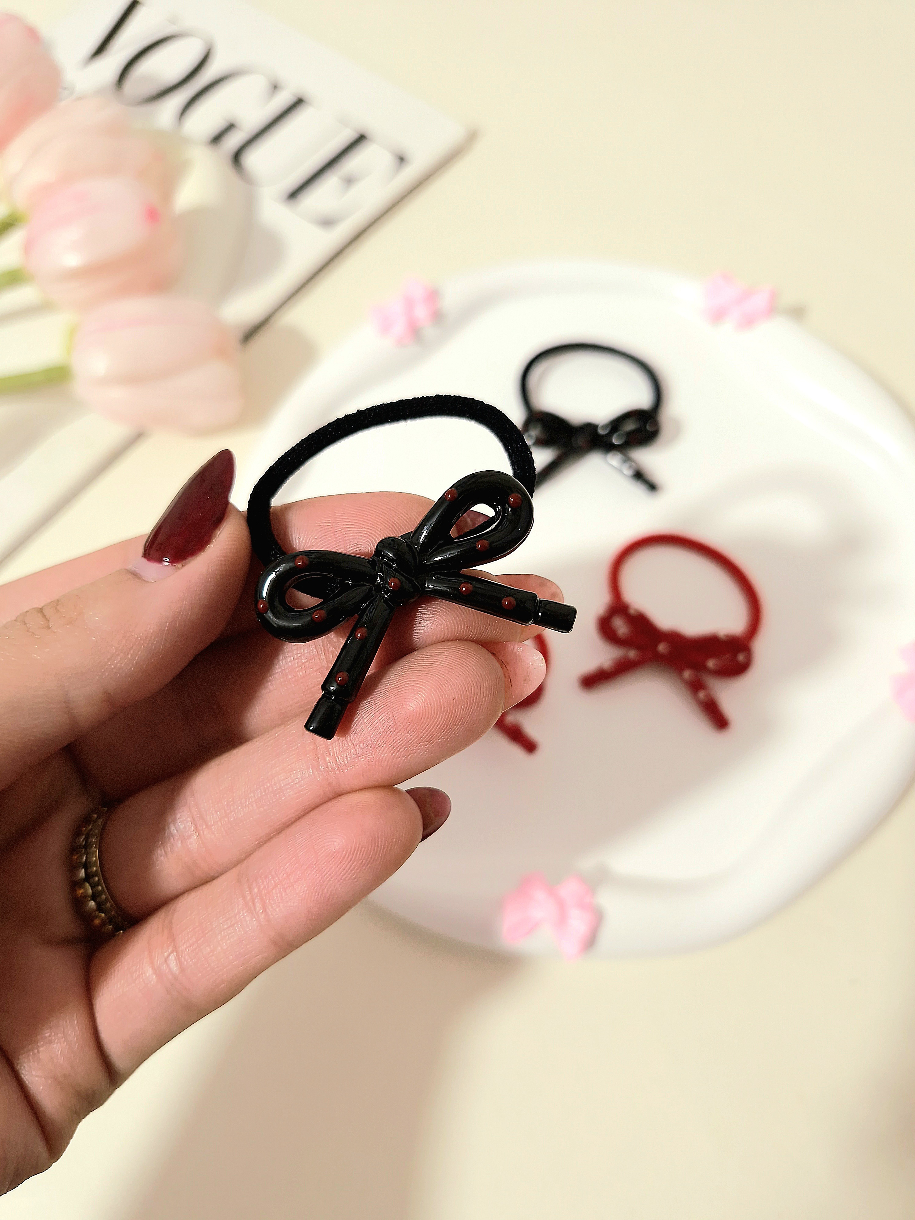 کش موی پاپیون خالخالی پک دو عددی ( جفتی )