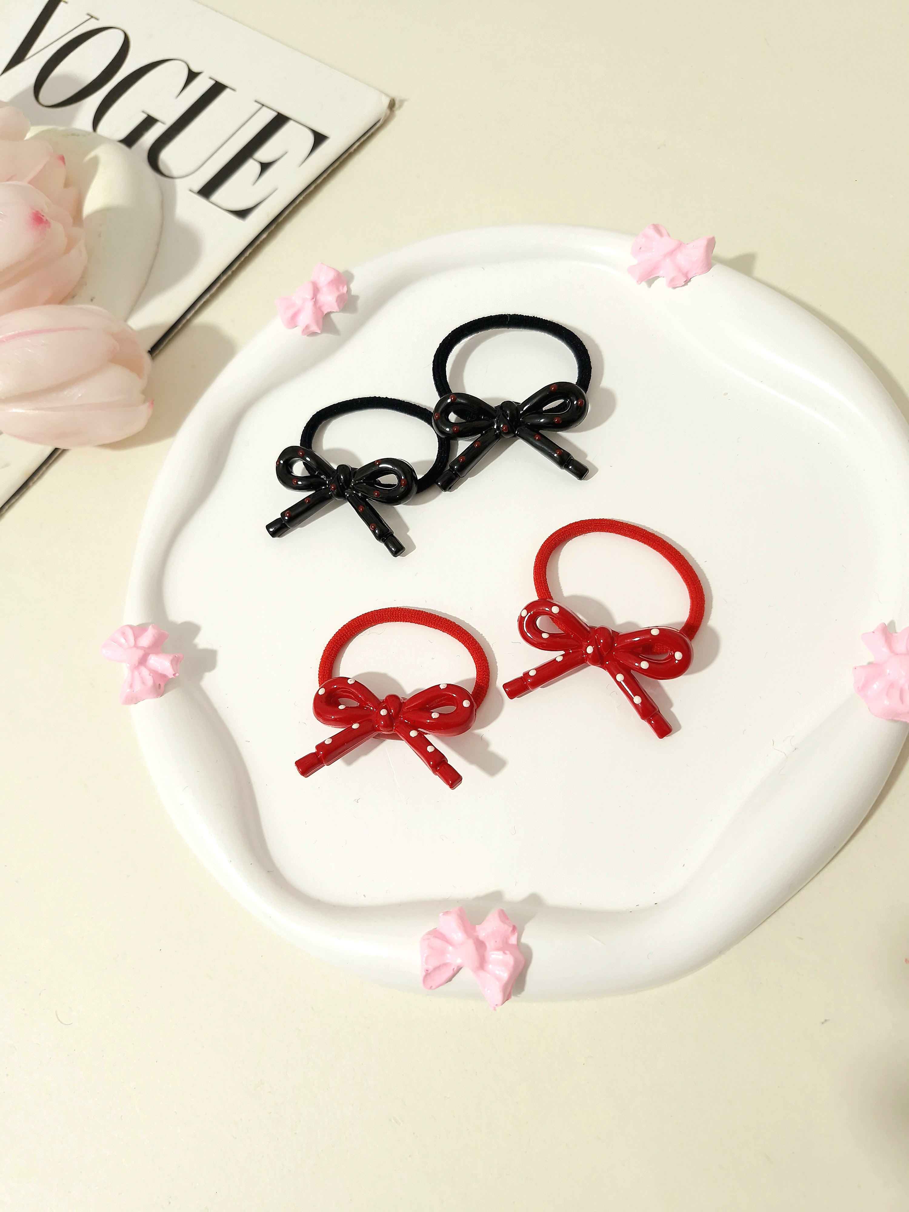 کش موی پاپیون خالخالی پک دو عددی ( جفتی )