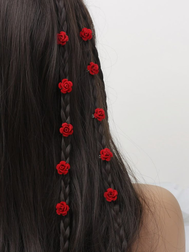 گیره قفل مو گل رز مخملی مخصوص یلدا