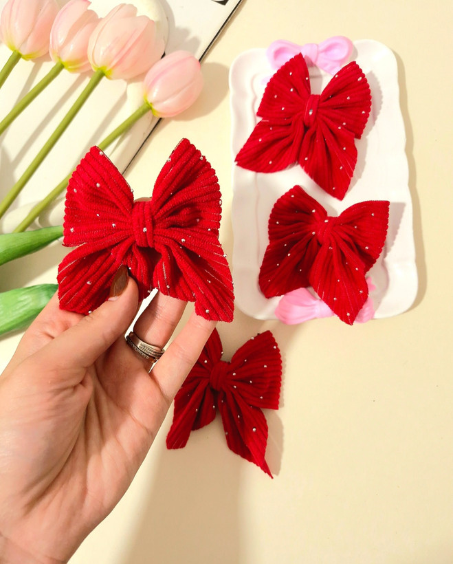 گیره مو دخترانه پاپیون مخمل نگین دار یلدایی