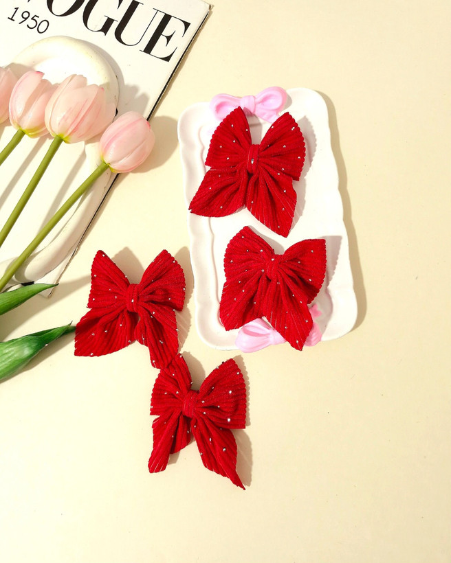 گیره مو دخترانه پاپیون مخمل نگین دار یلدایی