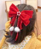 پاپیون مخمل دنبالهدار قرمز زنانه – اکسسوری شیک مخصوص کریسمس و شب یلدا