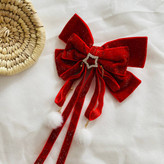 پاپیون مخمل دنبالهدار قرمز زنانه – اکسسوری شیک مخصوص کریسمس و شب یلدا