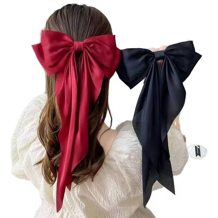 گیره مو پاپیون دنباله دار بلند ساتن وارداتی بسیار خاص