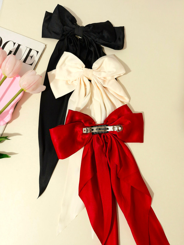 گیره مو پاپیون دنباله دار بلند ساتن وارداتی بسیار خاص