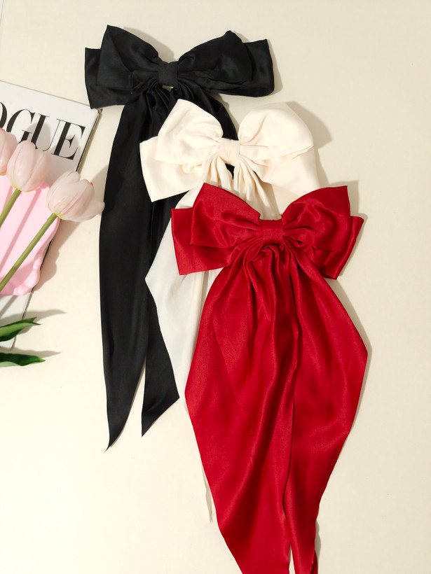 گیره مو پاپیون دنباله دار بلند ساتن وارداتی بسیار خاص