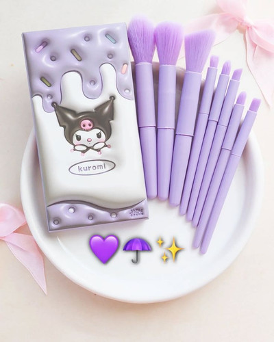 پک ۸ تکه براش آرایشی فانتزی طرح کرومی | ست براش بنفش کیوت و حرفهای