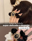 کش مو طرح گل رز چنل مشکی | اکسسوری لوکس زنانه با قاب طلایی و مروارید