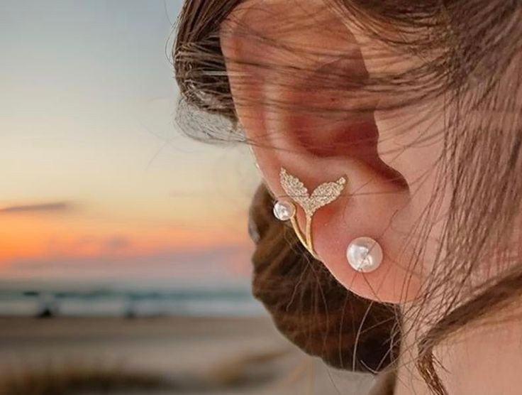 گوشواره دوکاره مرواریدی طرح برگ | ظریف، شیک و ضد حساسیت