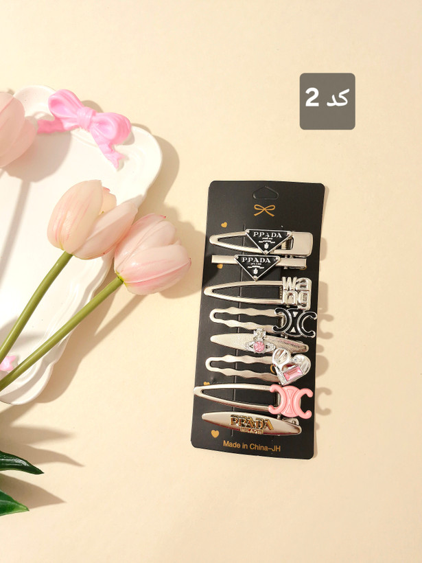 پک گیره مو فلزی 7 عددی استیل و رنگ ثابت