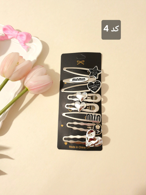 پک گیره مو فلزی 7 عددی استیل و رنگ ثابت